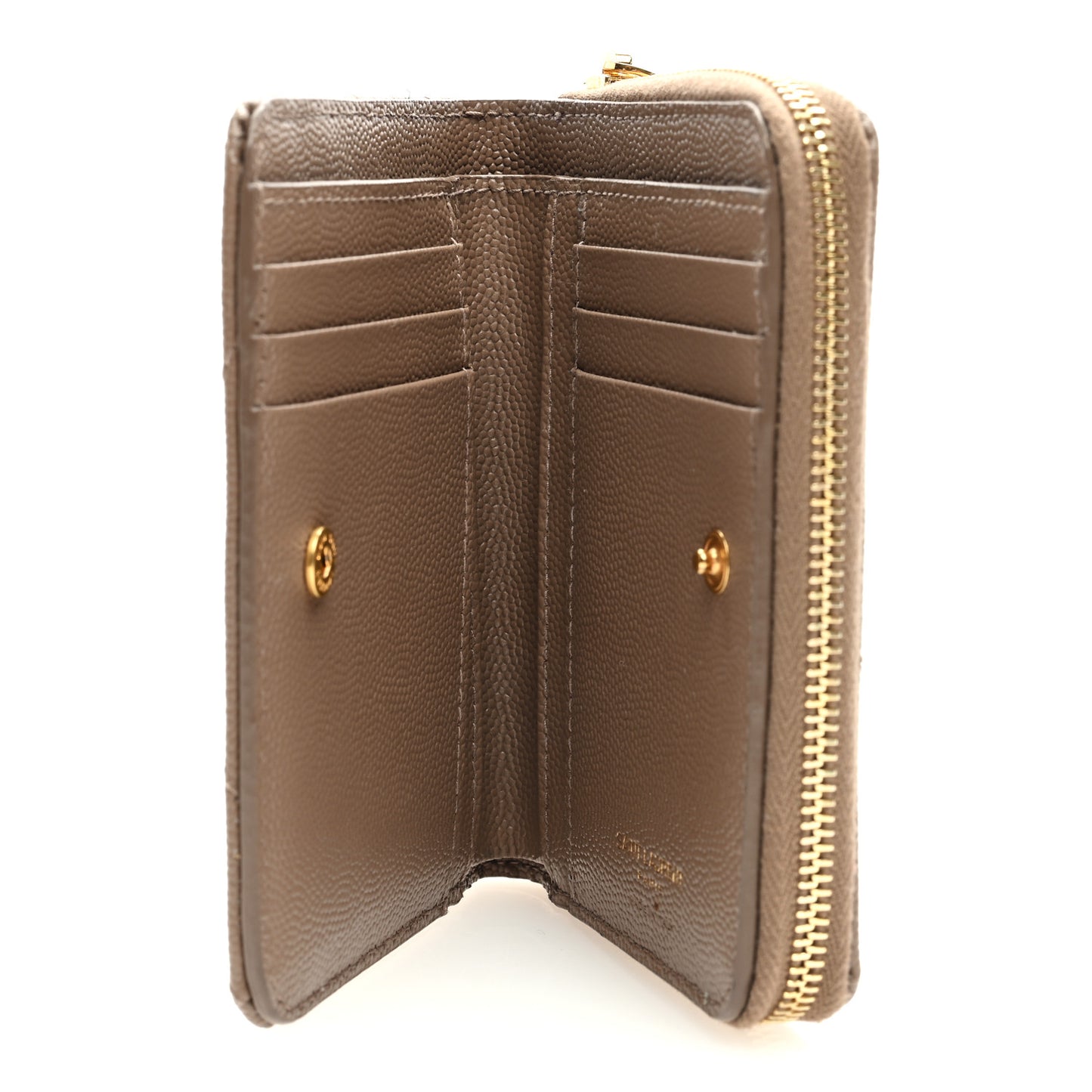 Grain De Poudre Matelasse Chevron Monogram Compact Zip Around Wallet Beige