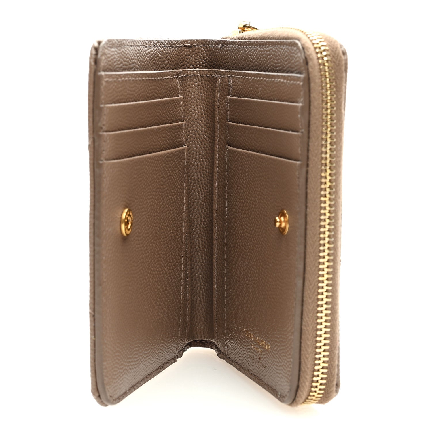 Saint Laurent Grain De Poudre Matelasse Chevron Monogram Compact Zip Around Wallet Beige 5 of 6