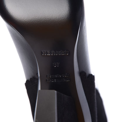 Hermes Calfskin Velvet Goatskin Womens Proof Low Boot 37 Black 7 of 9