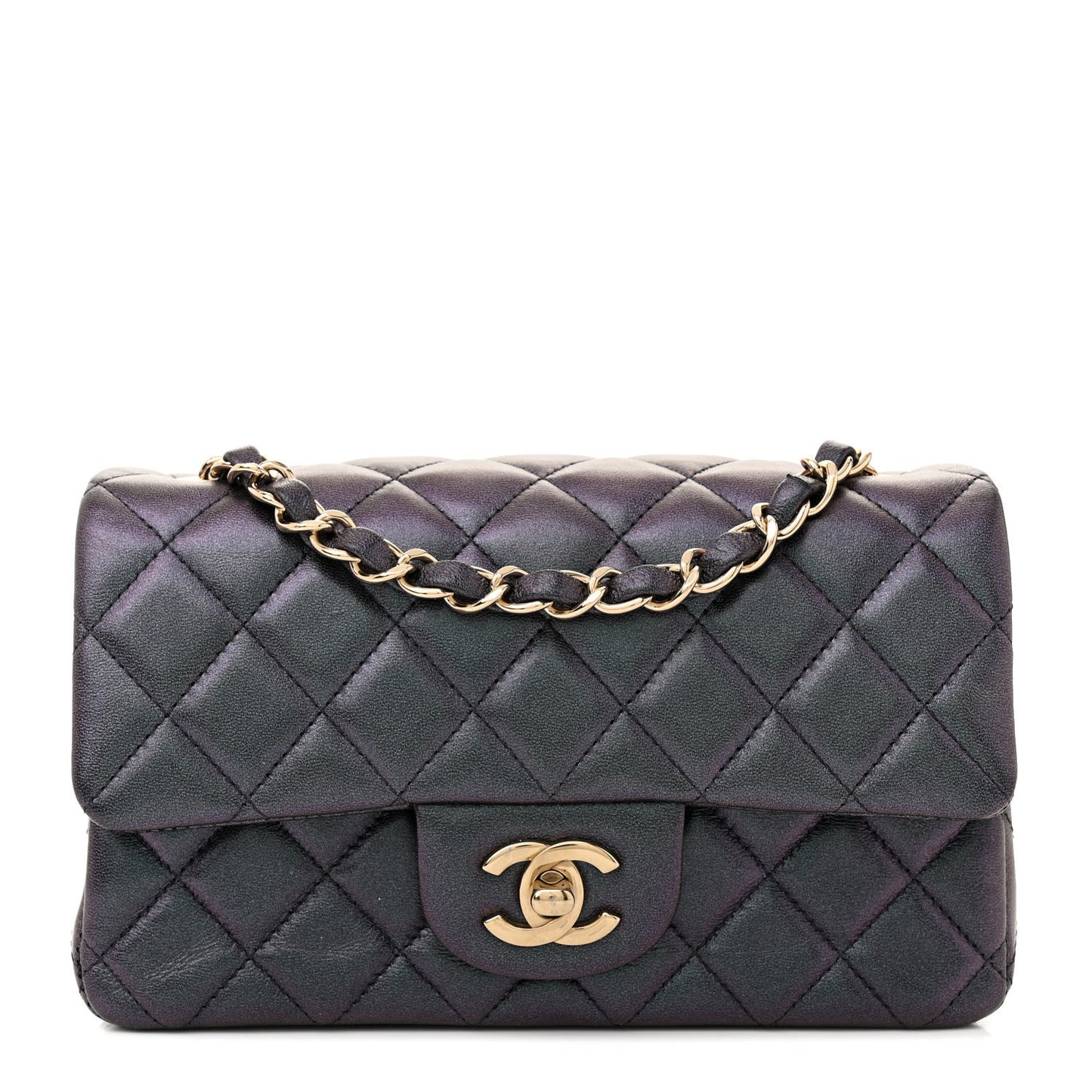 Iridescent Lambskin Quilted Mini Rectangular Flap Black