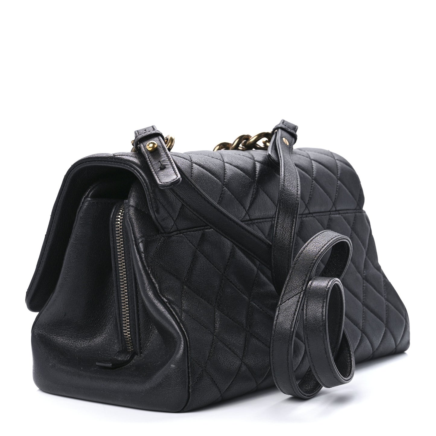 Shiny Sheepskin Quilted Large Trapezio Flap Black
