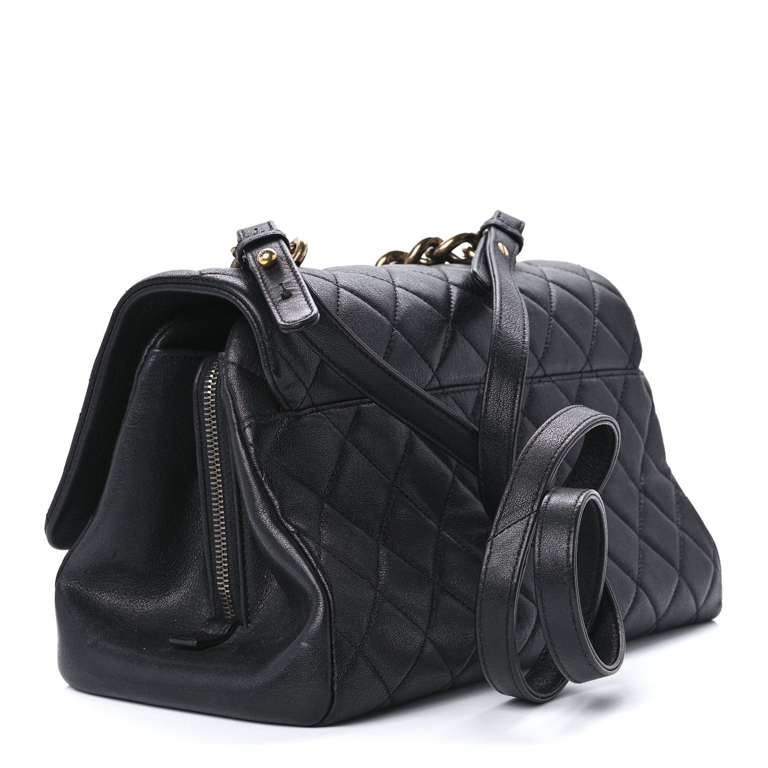 Chanel Shiny Sheepskin Quilted Large Trapezio Flap Black 3 of 12