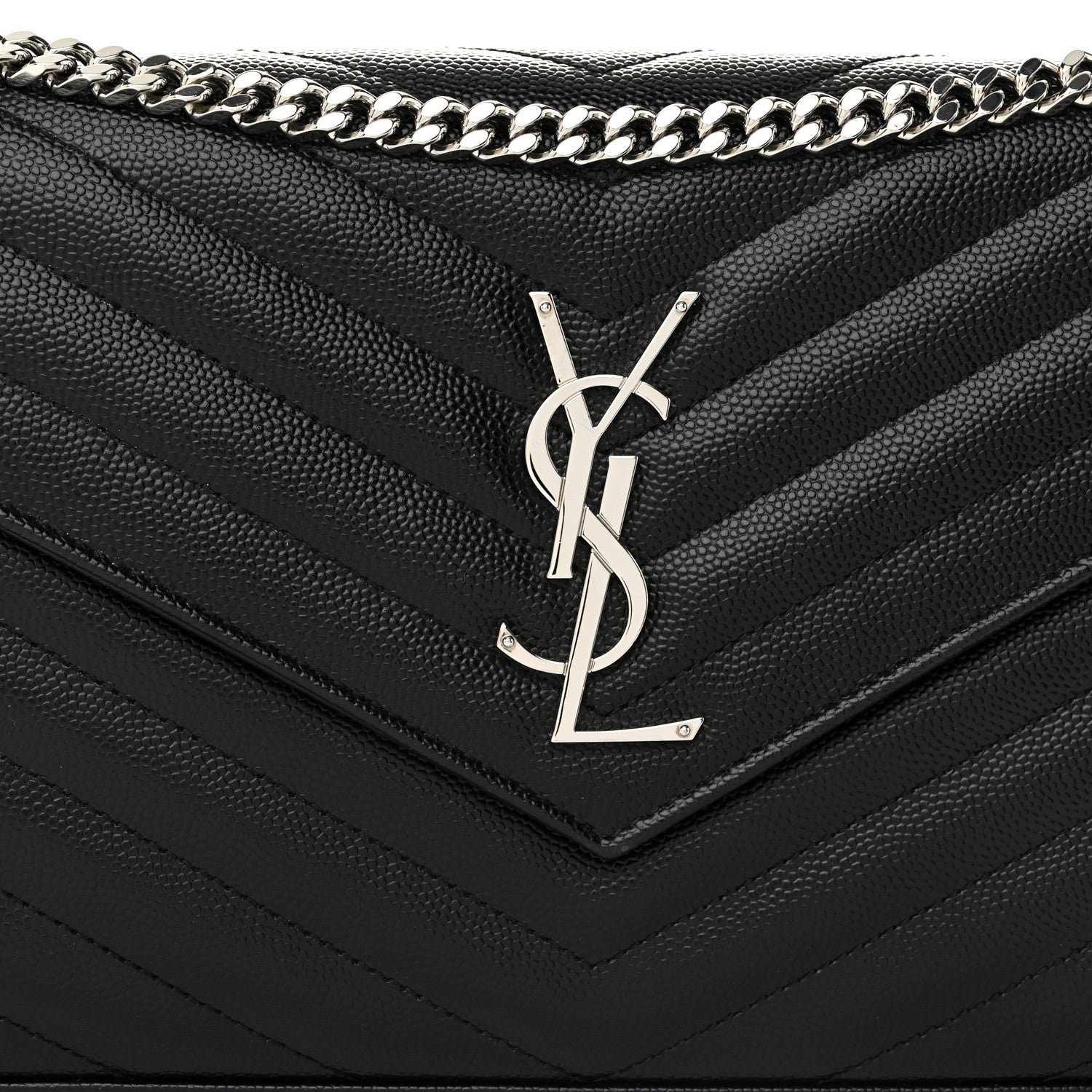 Saint Laurent Grain De Poudre Matelasse Chevron Monogram Chain Wallet Black 8 of 10