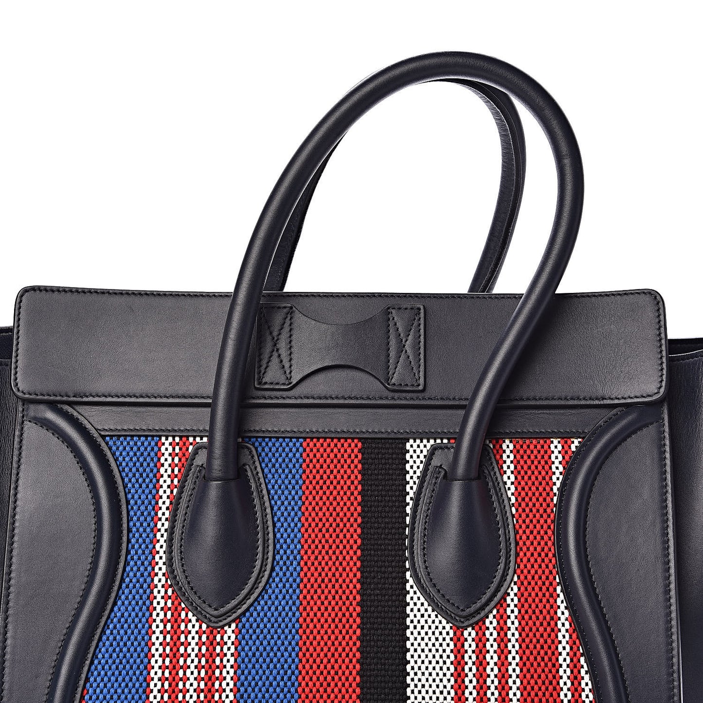Smooth Calfskin Striped Cotton Canvas Mini Luggage Navy Blue