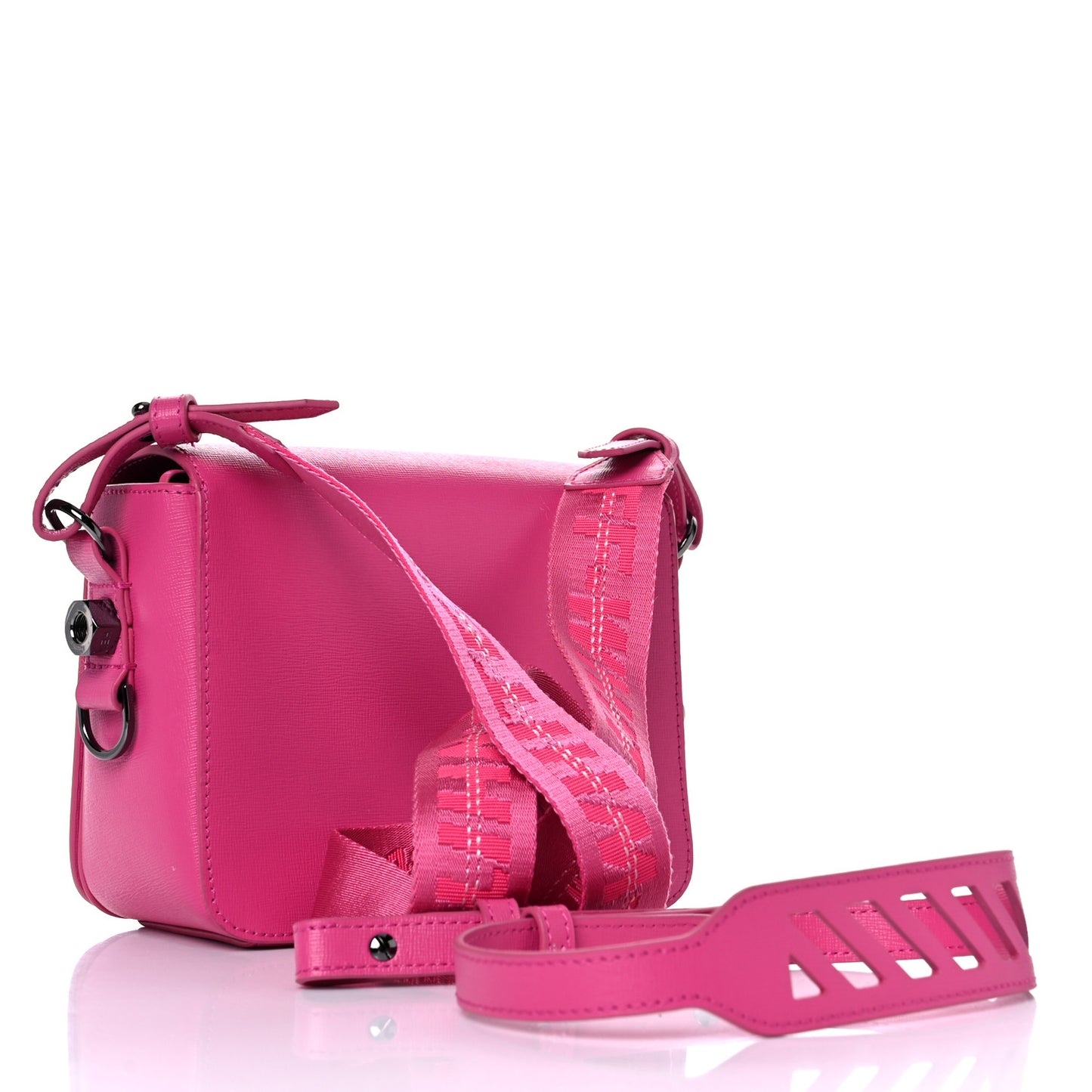 Saffiano Striped Mini Diag Binder Clip Bag Pink White