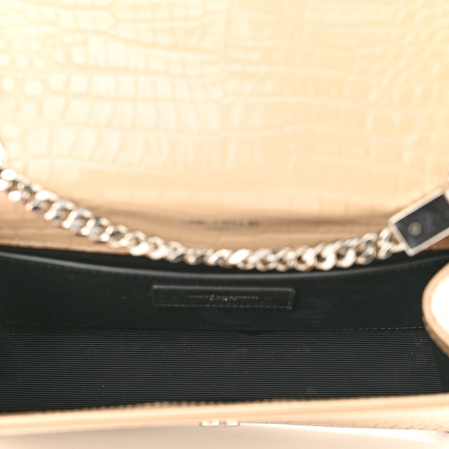 Saint Laurent Calfskin Crocodile Embossed Small Classic Monogram Kate Tassel Satchel Nude Powder 5 of 9