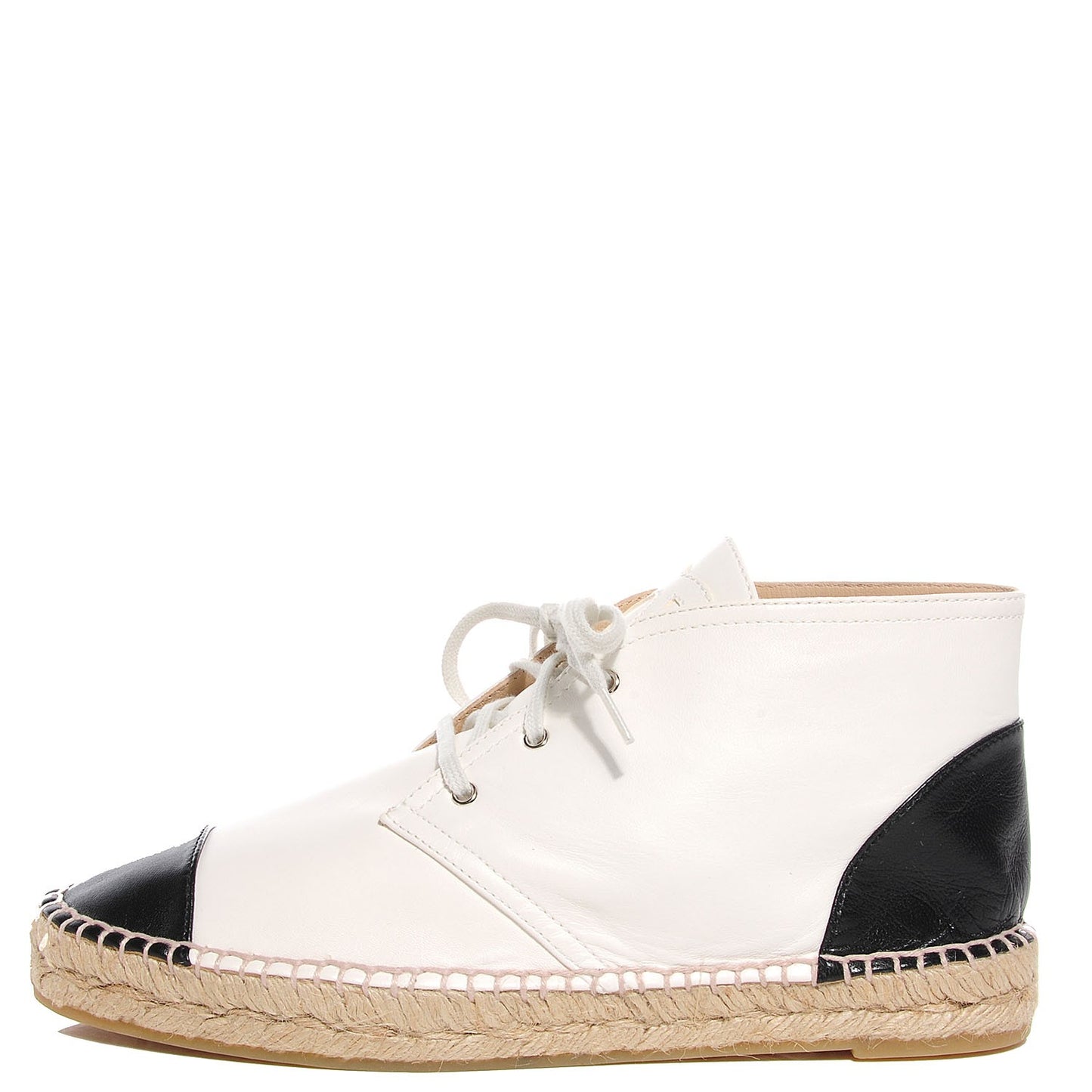 Lambskin Cap Toe Lace Up Espadrilles 40 White Black