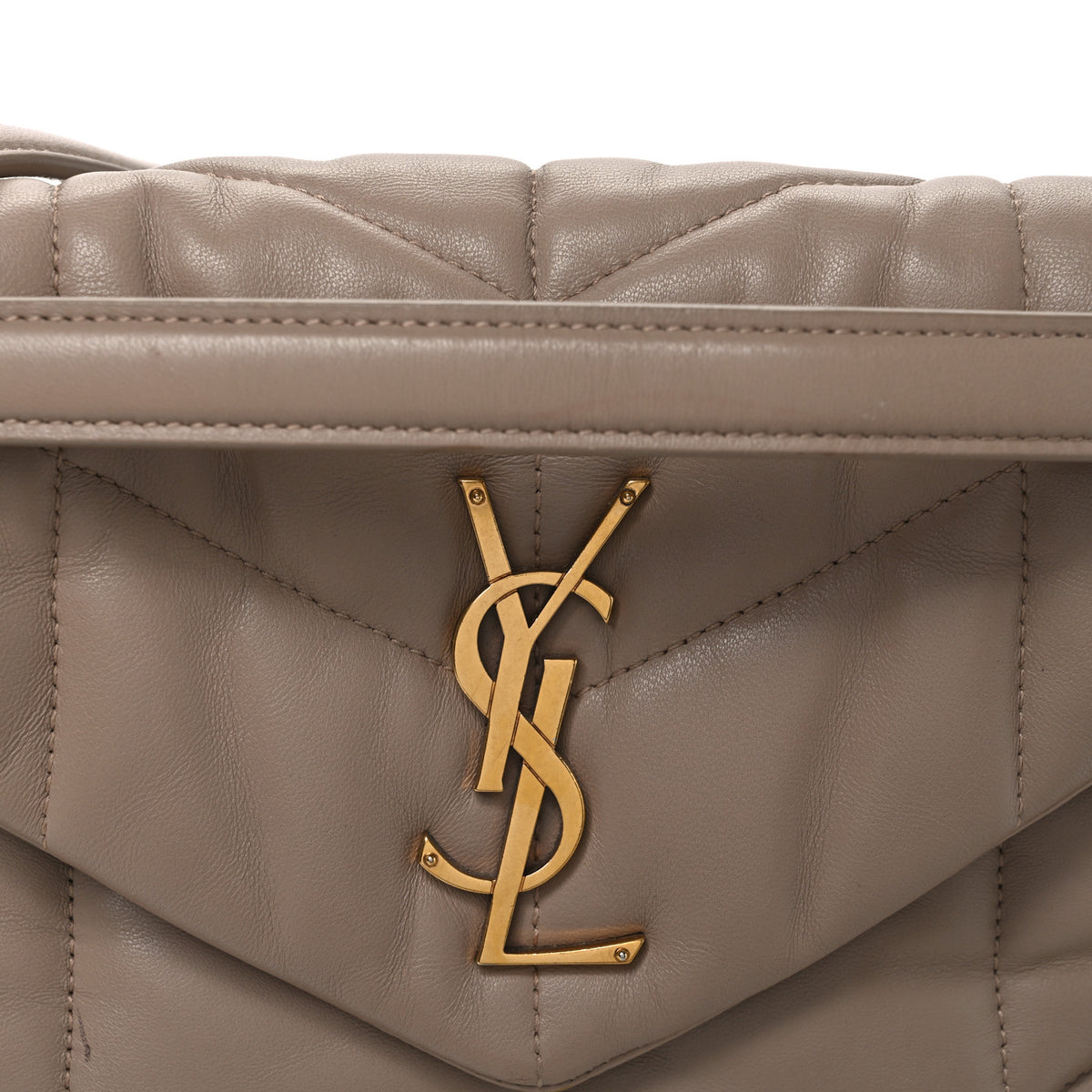 Lambskin Quilted Small Loulou Puffer Monogram Chain Satchel Dark Beige