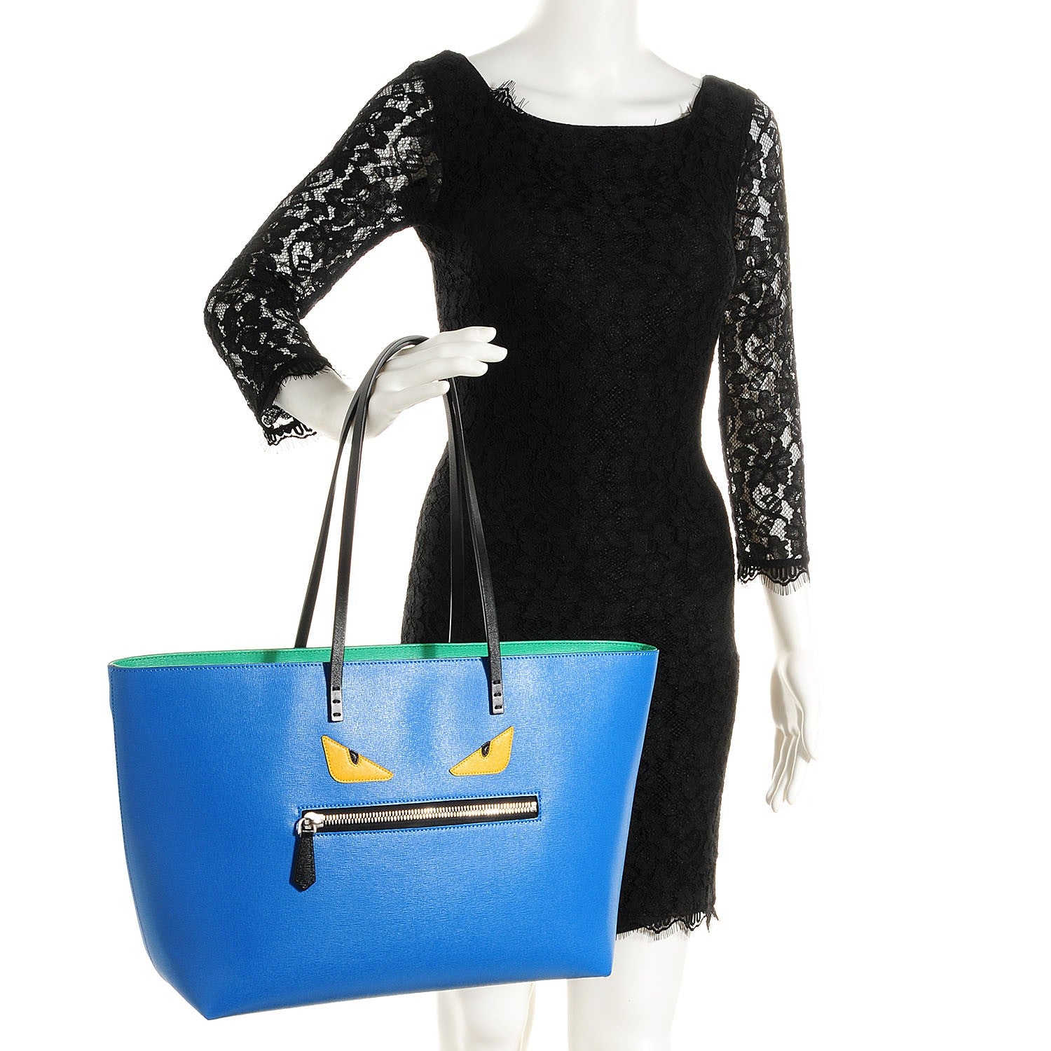 Fendi Vitello Elite Cuoio Monster Buggies Medium Roll Tote Zaffire Black Multicolor Lago 2 of 9