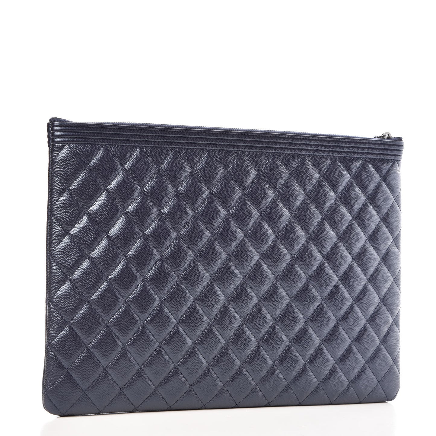 Metallic Caviar Quilted Large Boy Cosmetic Case Navy
