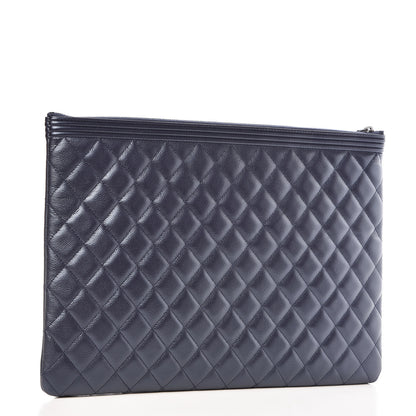 Chanel Metallic Caviar Quilted Large Boy Cosmetic Case Navy 3 of 7