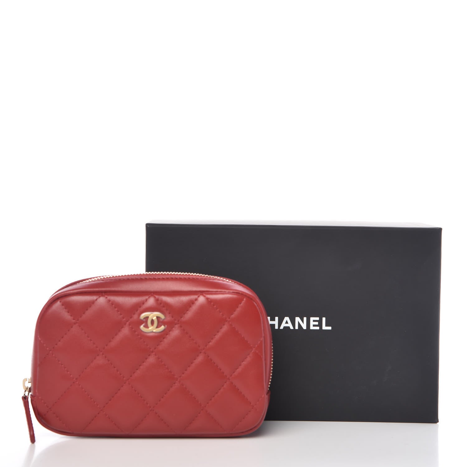 Chanel Lambskin Quilted Small Curvy Pouch Cosmetic Case Red 10 of 10