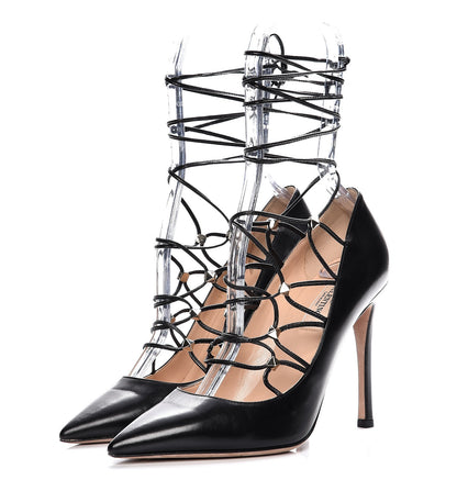 Valentino Garavani Nappa Rockstud Gladiator Lace Up Pumps 36.5 Black 3 of 10