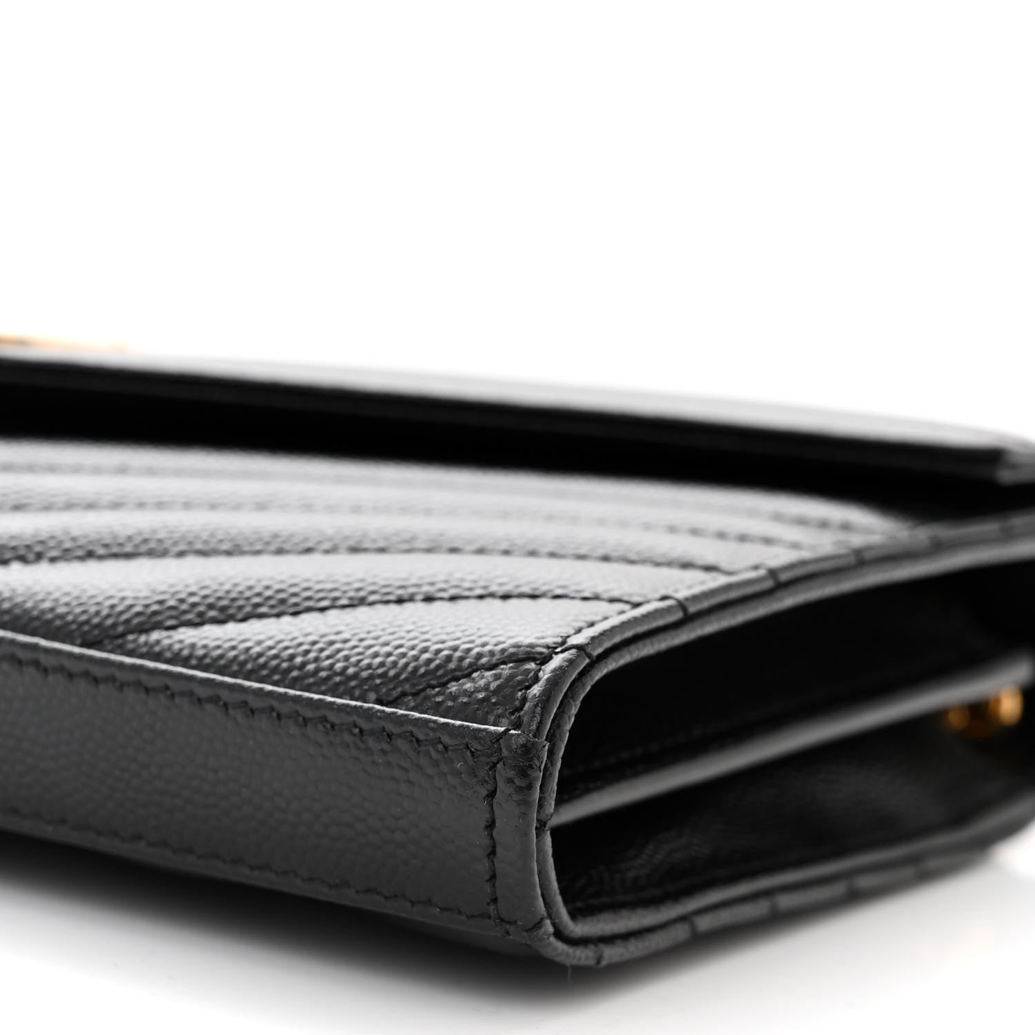 Saint Laurent Grain De Poudre Matelasse Chevron Monogram Chain Wallet Black 9 of 10