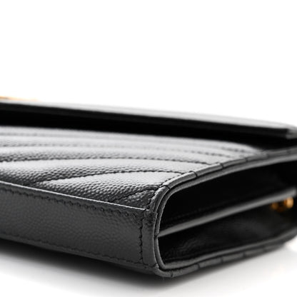 Saint Laurent Grain De Poudre Matelasse Chevron Monogram Chain Wallet Black 9 of 10