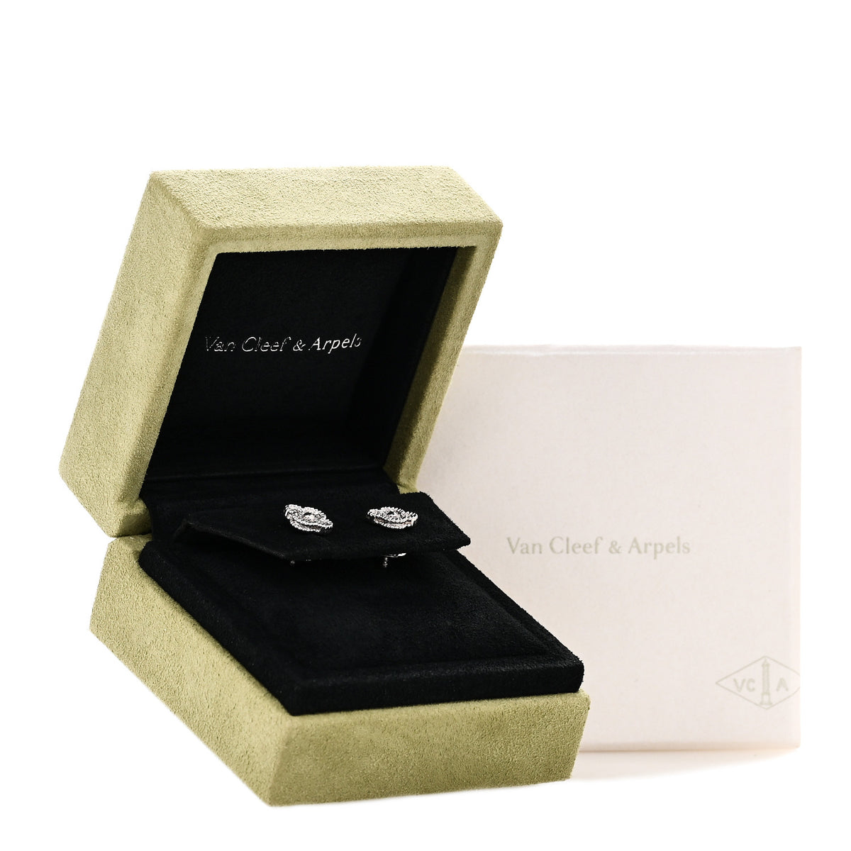Van Cleef & Arpels 18K White Gold Diamond Sweet Alhambra Earrings 6 of 6