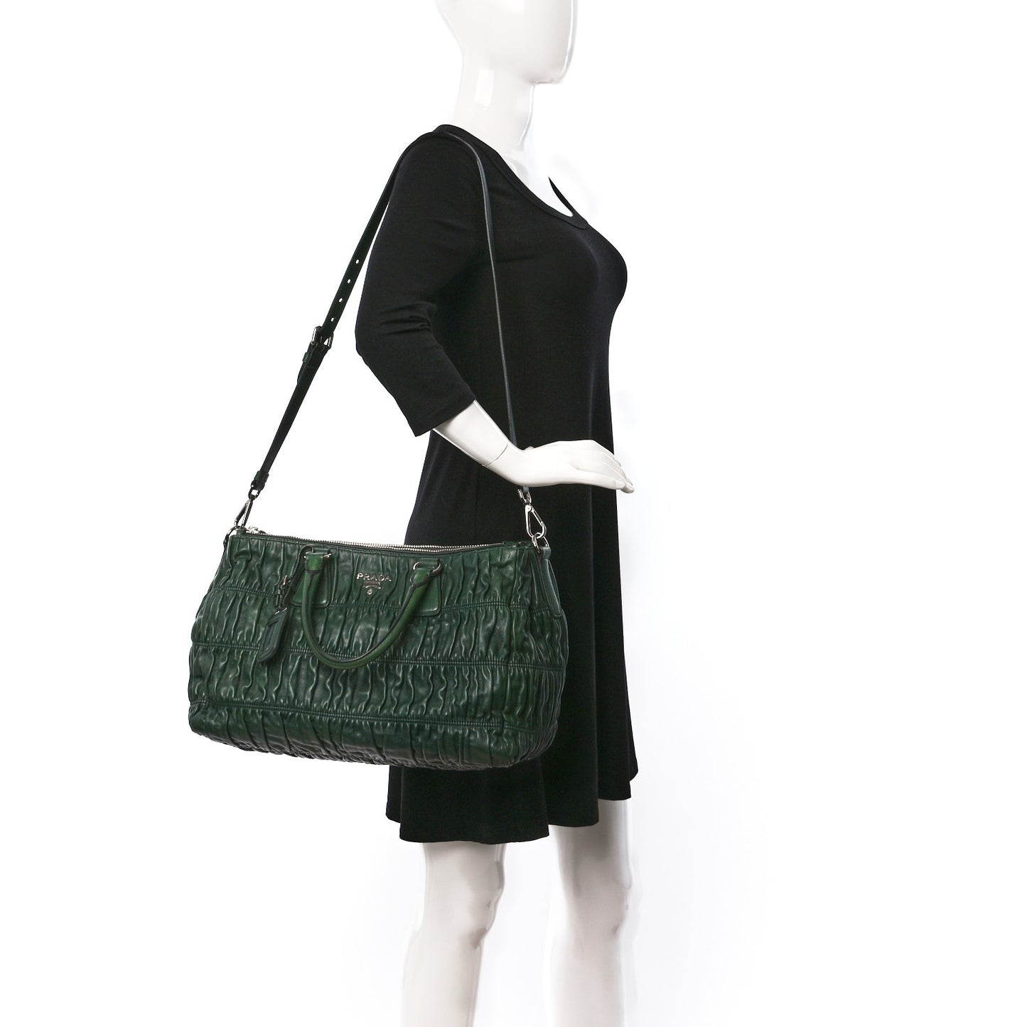 Nappa Gaufre Double Zip Tote Green