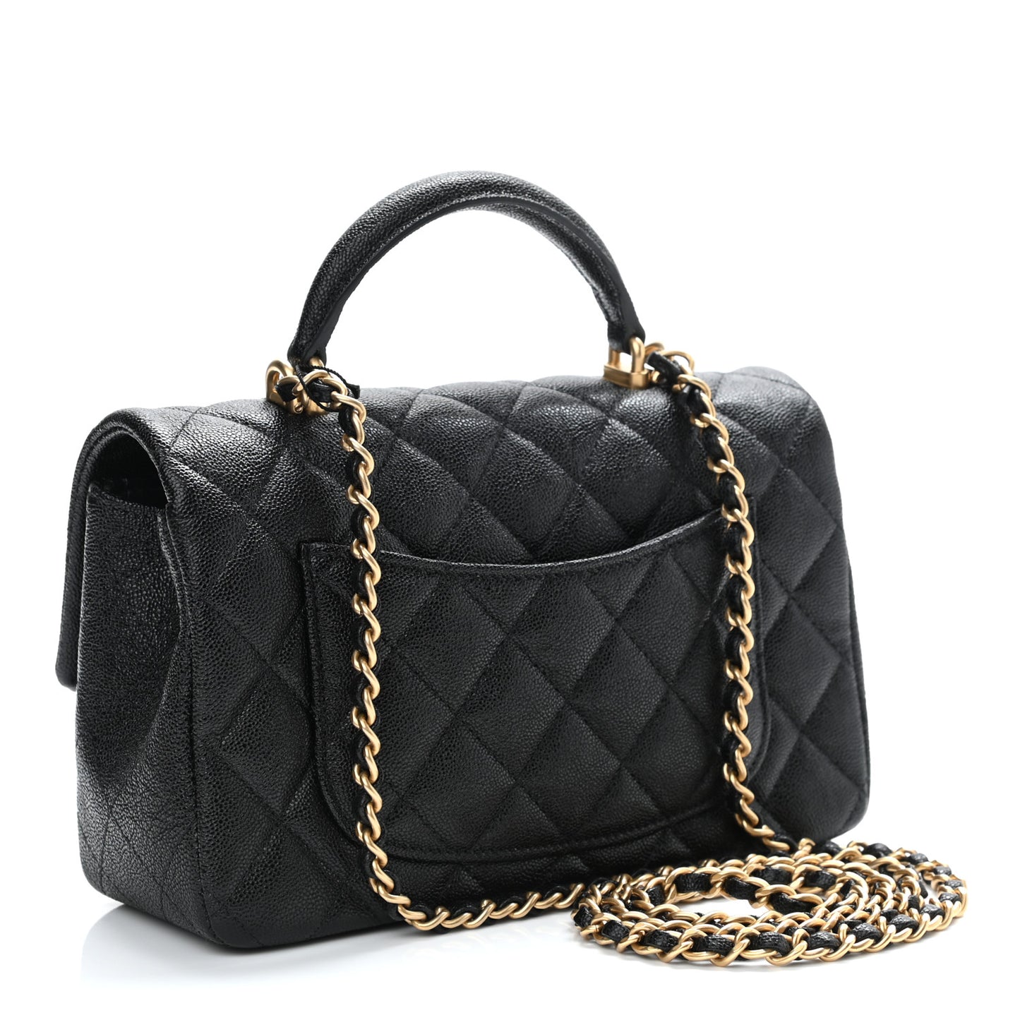 Caviar Quilted Mini Top Handle Rectangular Flap Black