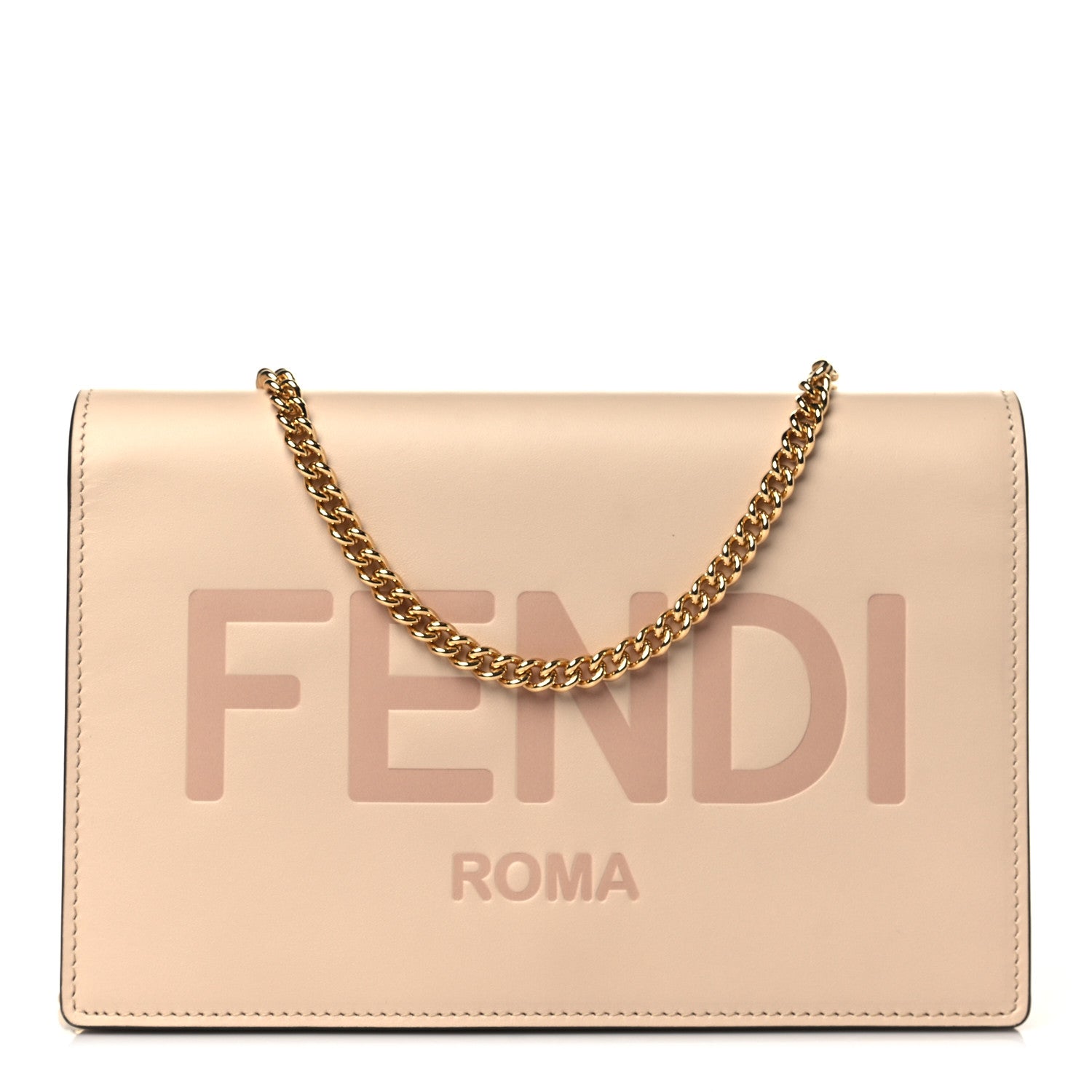 Fendi Vitello King Tamponato Logo Embossed Medium Wallet On Chain Poudre 1 of 9