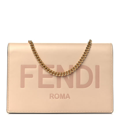 Fendi Vitello King Tamponato Logo Embossed Medium Wallet On Chain Poudre 1 of 9