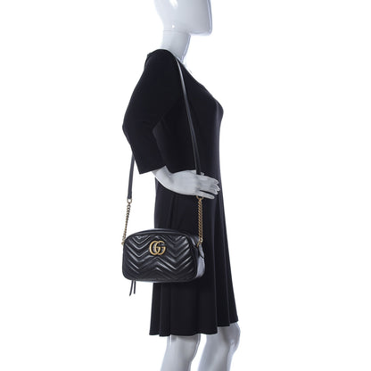 Gucci Calfskin Matelasse Small GG Marmont Chain Shoulder Bag Black 2 of 9
