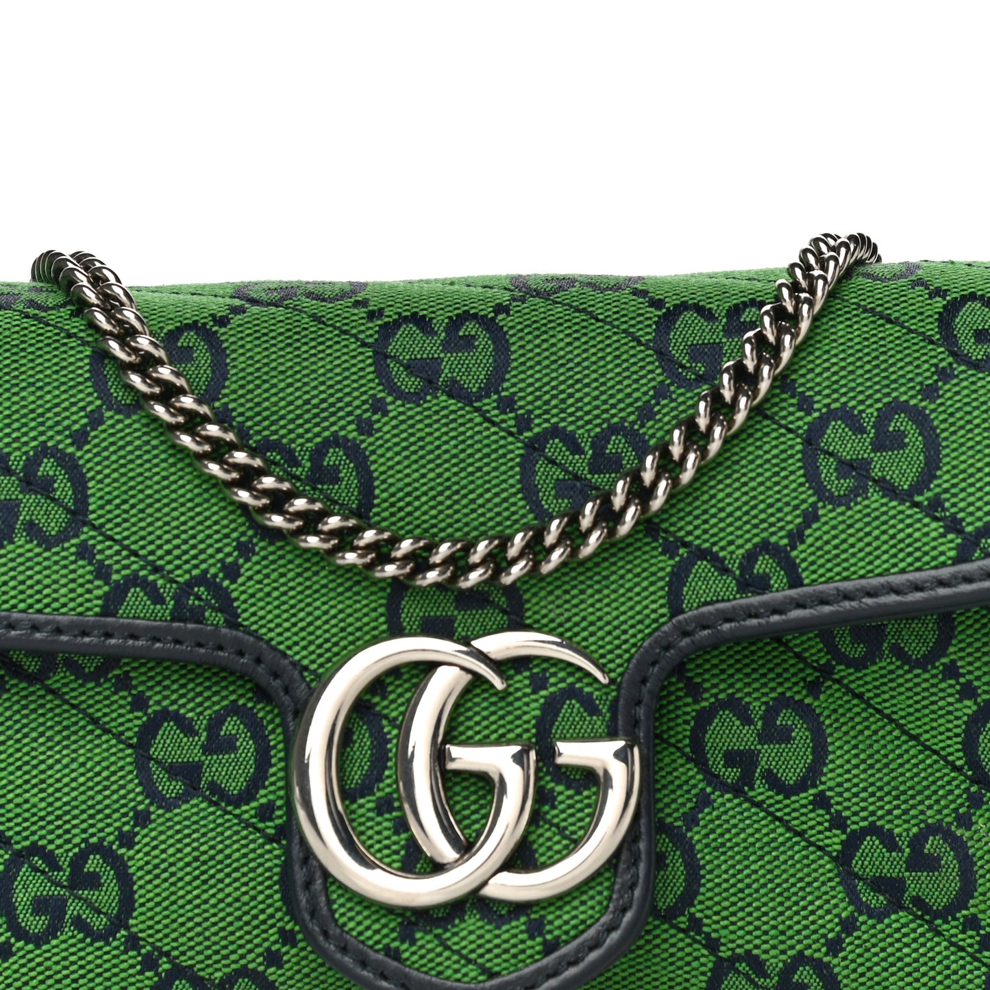 Monogram Multicolor Matelasse Diagonal Super Mini GG Marmont Shoulder Bag Green Blue