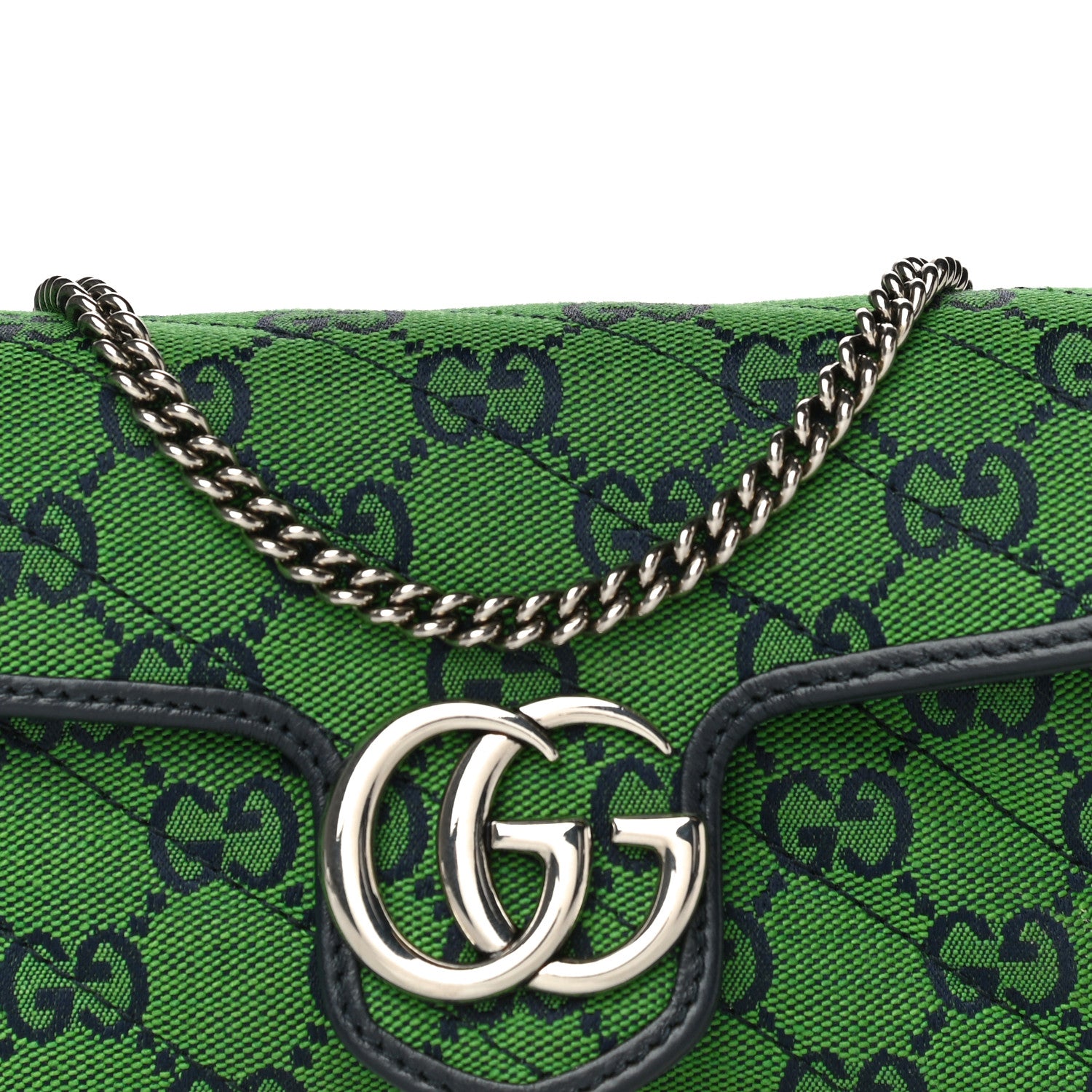 Gucci Monogram Multicolor Matelasse Diagonal Super Mini GG Marmont Shoulder Bag Green Blue 7 of 10