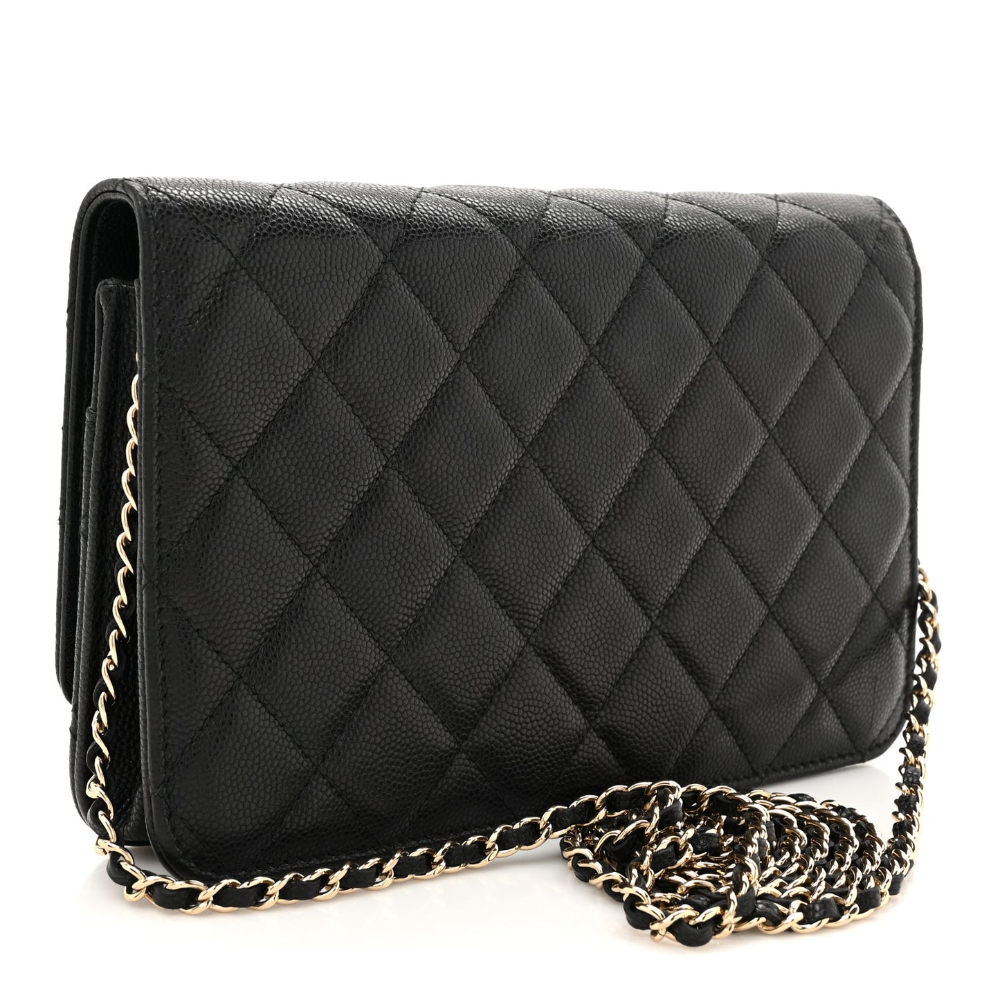 Caviar Quilted Golden Class Wallet On Chain WOC Black