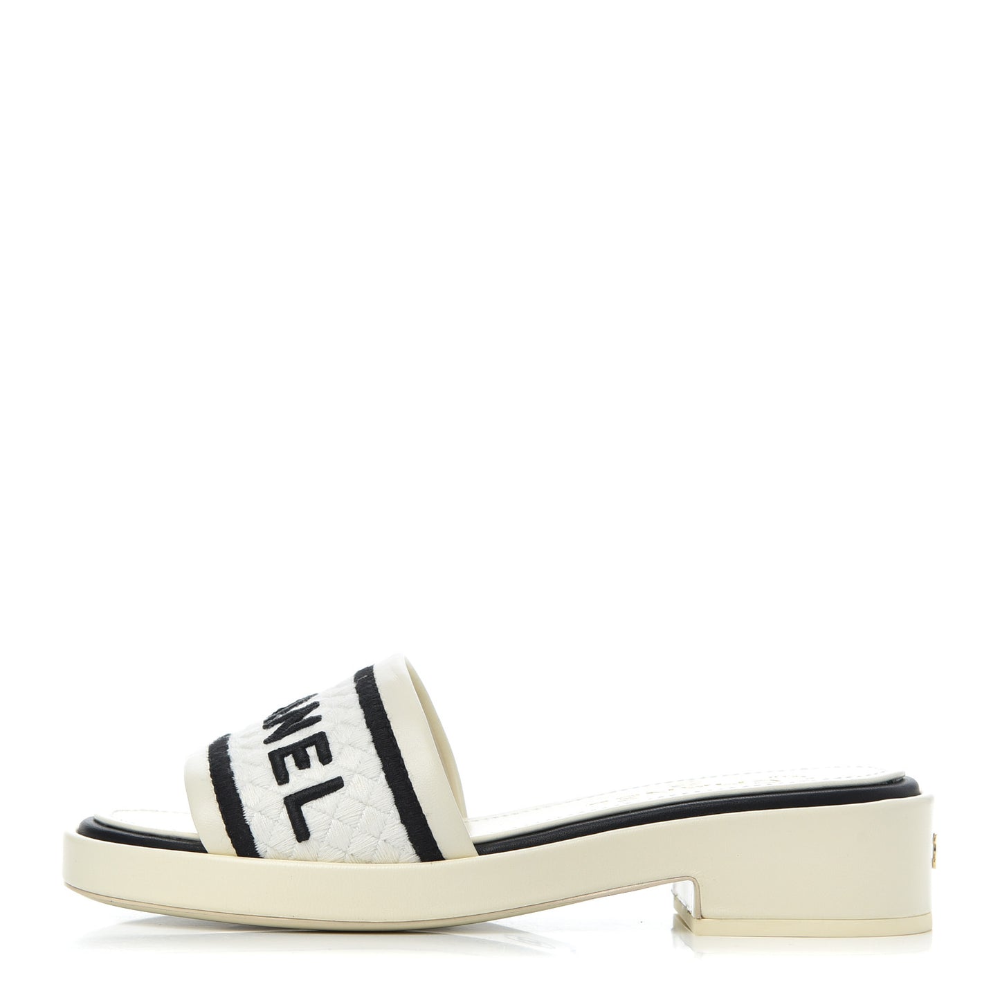 Lambskin Embroidered Logo Mules 37 Ivory Black