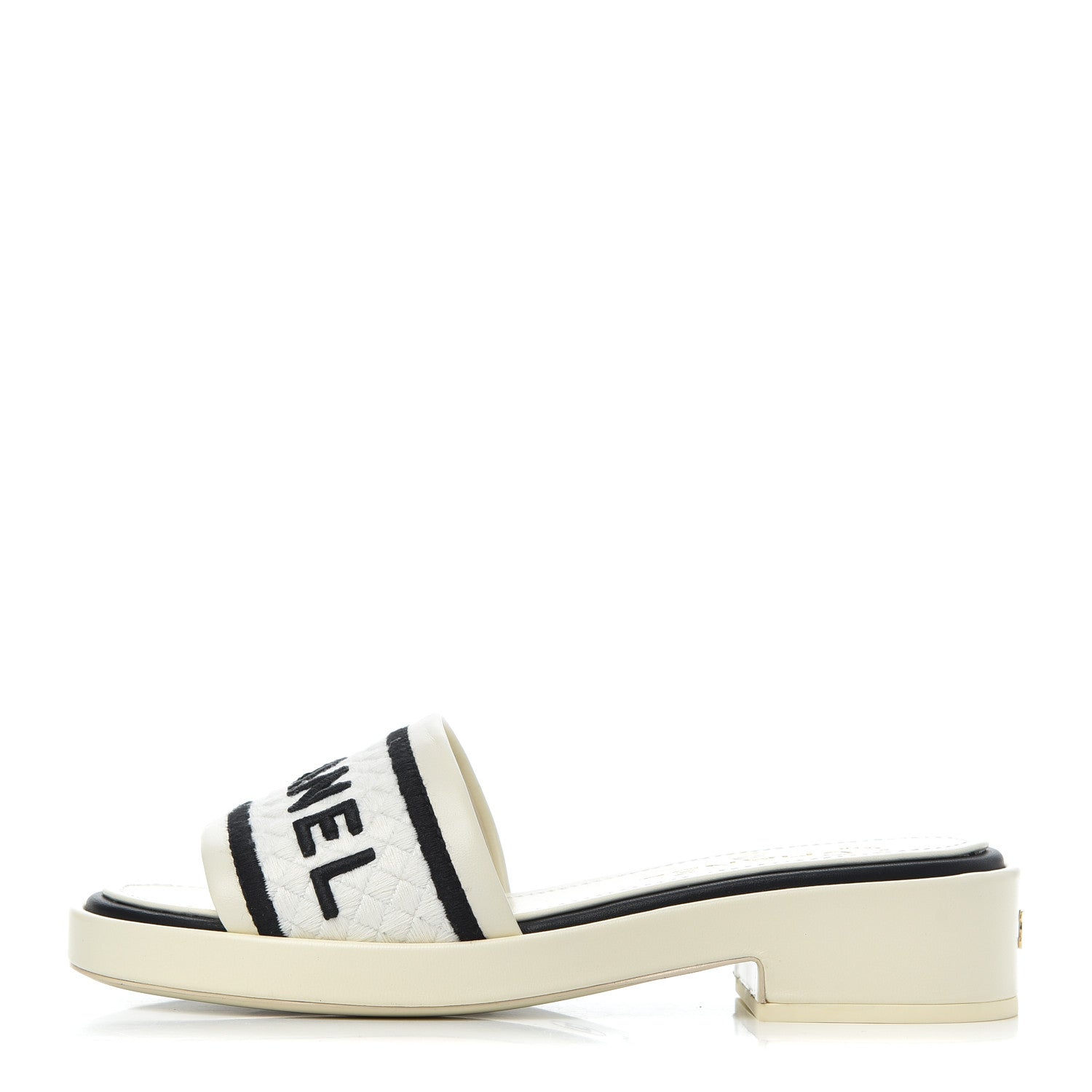 Chanel Lambskin Embroidered Logo Mules 37 Ivory Black 1 of 15