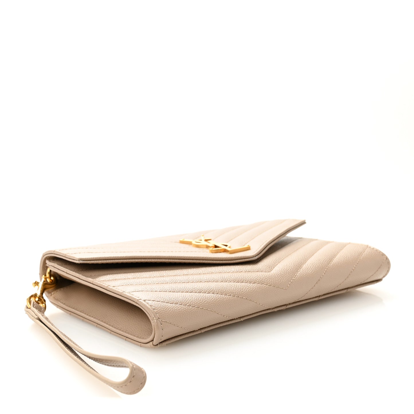 Grain De Poudre Matelasse Chevron Monogram Envelope Clutch Dark Beige