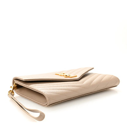 Saint Laurent Grain De Poudre Matelasse Chevron Monogram Envelope Clutch Dark Beige 4 of 11