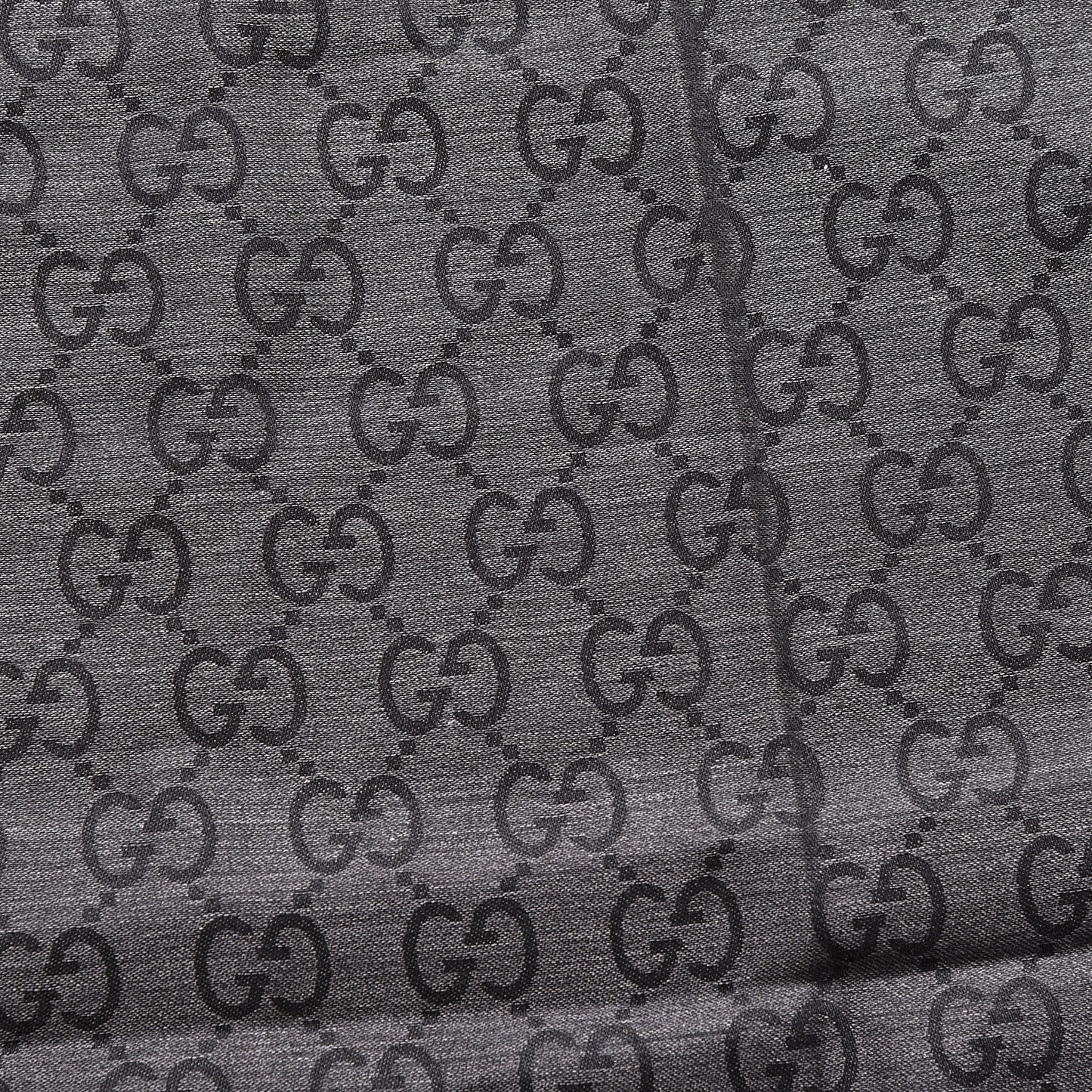 Wool Silk GG Monogram Fringe Scarf Dark Grey