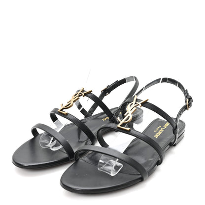 Saint Laurent Calfskin Cassandra Monogram Sandals 37 Black 4 of 10