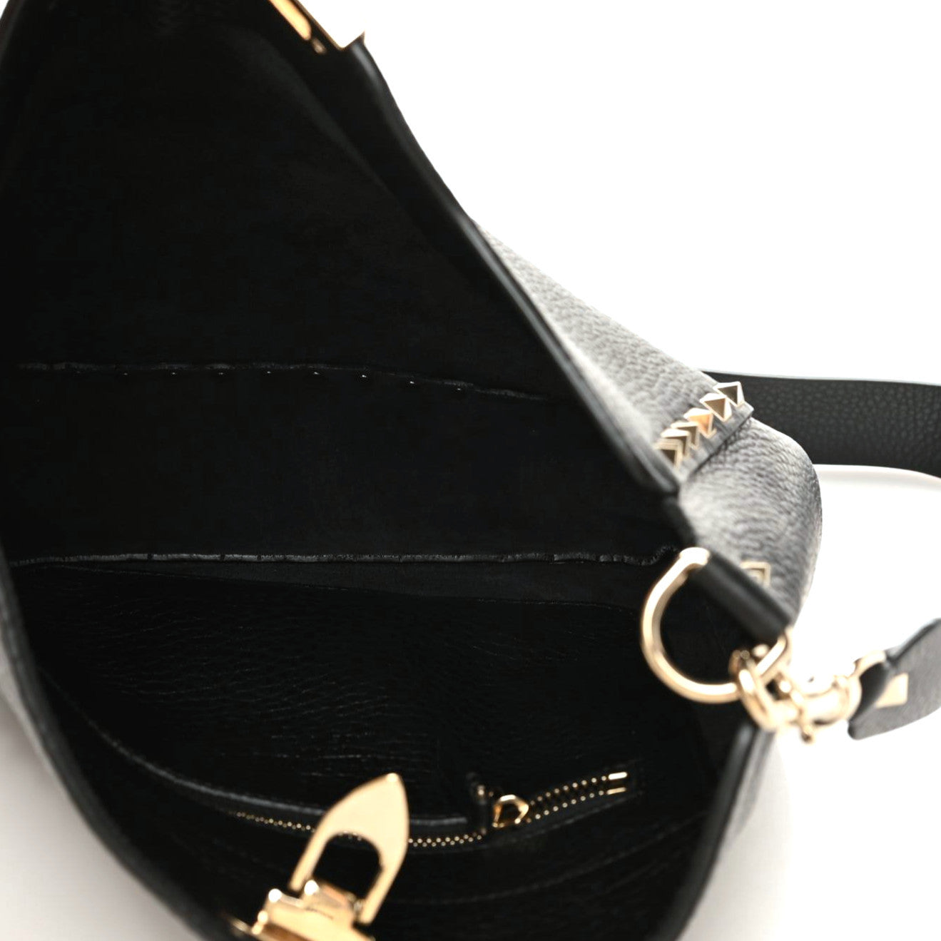 Pebbled Calfskin Large Rockstud Flip-Lock Messenger Bag Black