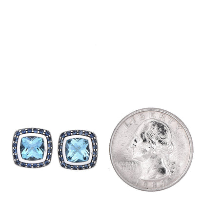 David Yurman Sterling Silver Blue Topaz Blue Sapphire 7mm Petite Albion Earrings 2 of 4