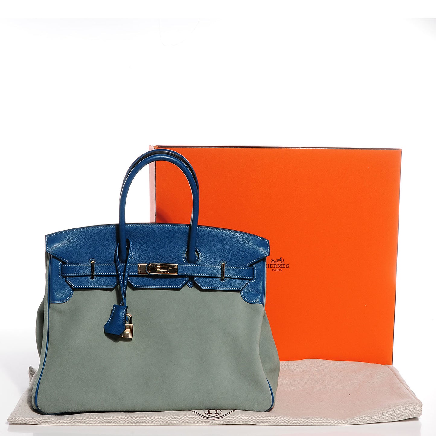Veau Doblis Evergrain Grizzly Birkin 35 Bleu de Galice Ciel