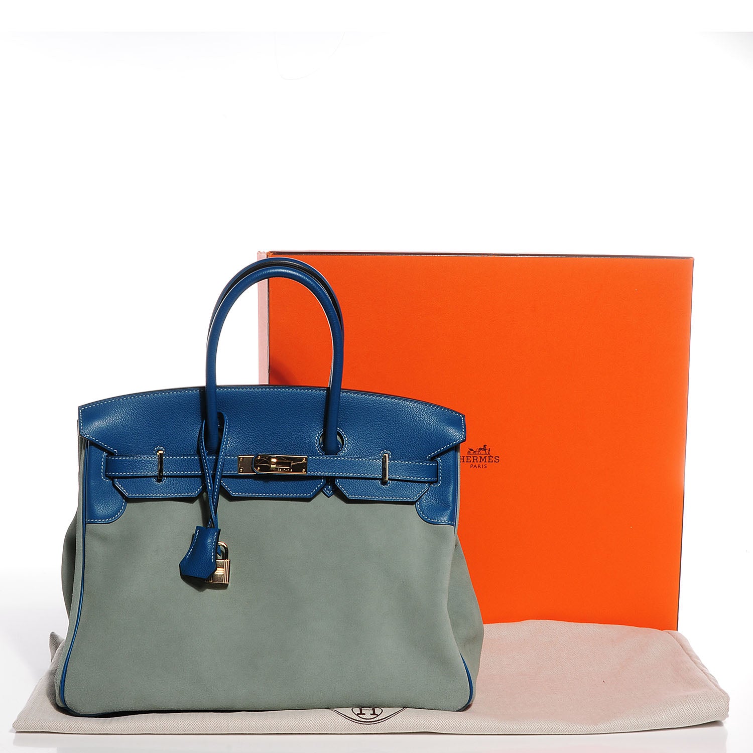 Hermes Veau Doblis Evergrain Grizzly Birkin 35 Bleu de Galice Ciel 6 of 26
