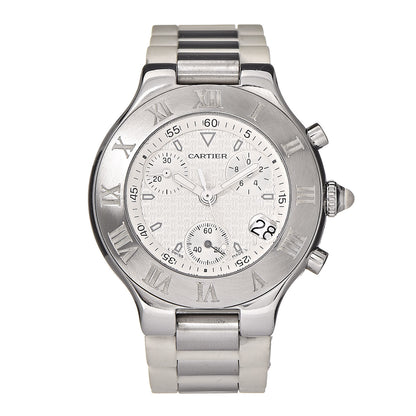 Cartier Stainless Steel Rubber 38mm Must 21 Chronoscaph Quartz Watch 1 of 6