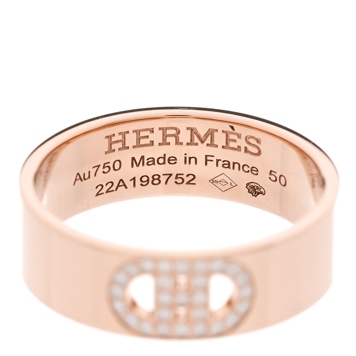 18K Rose Gold Diamond PM H D'Ancre Ring 50 5.25