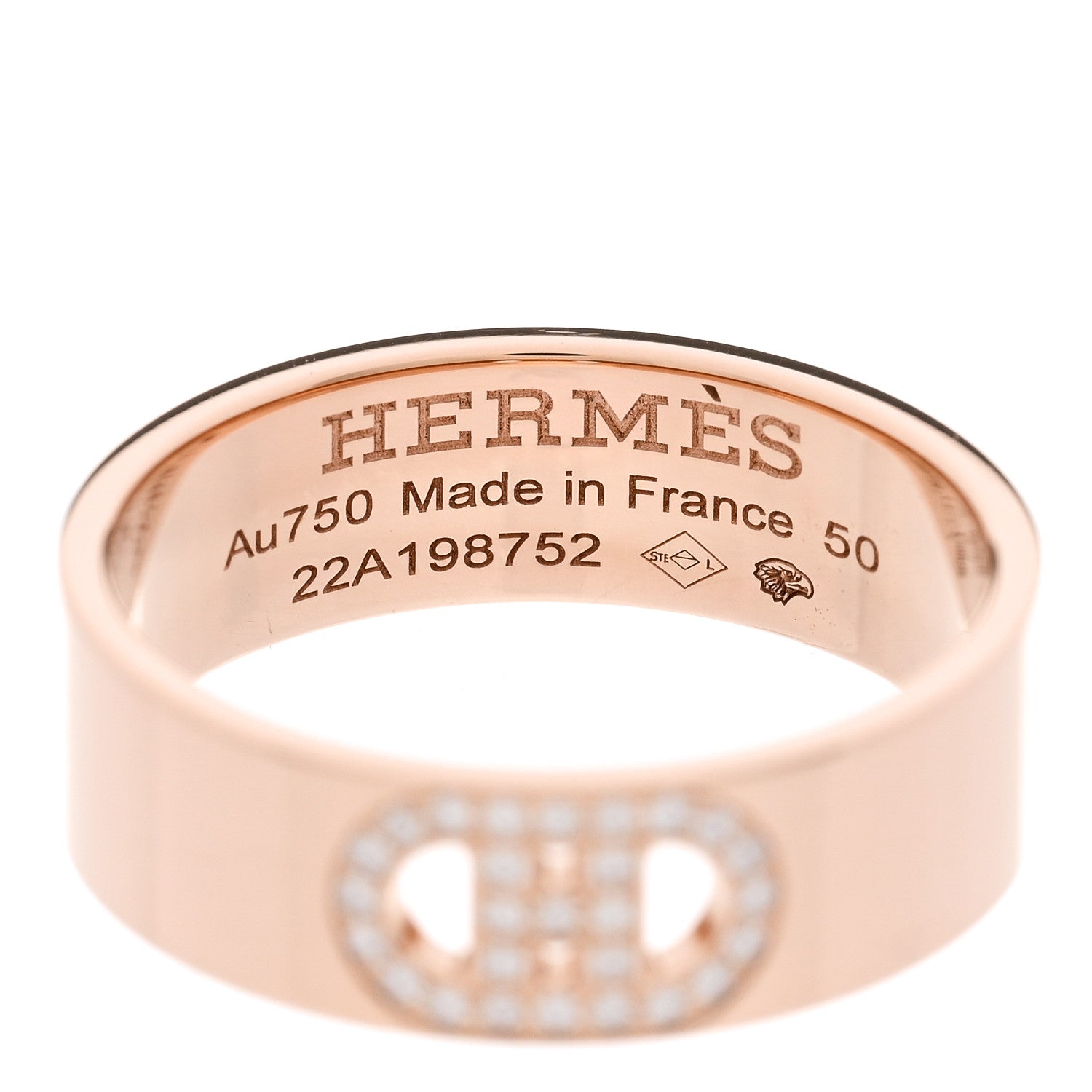 Hermes 18K Rose Gold Diamond PM H D'Ancre Ring 50 5.25 4 of 5