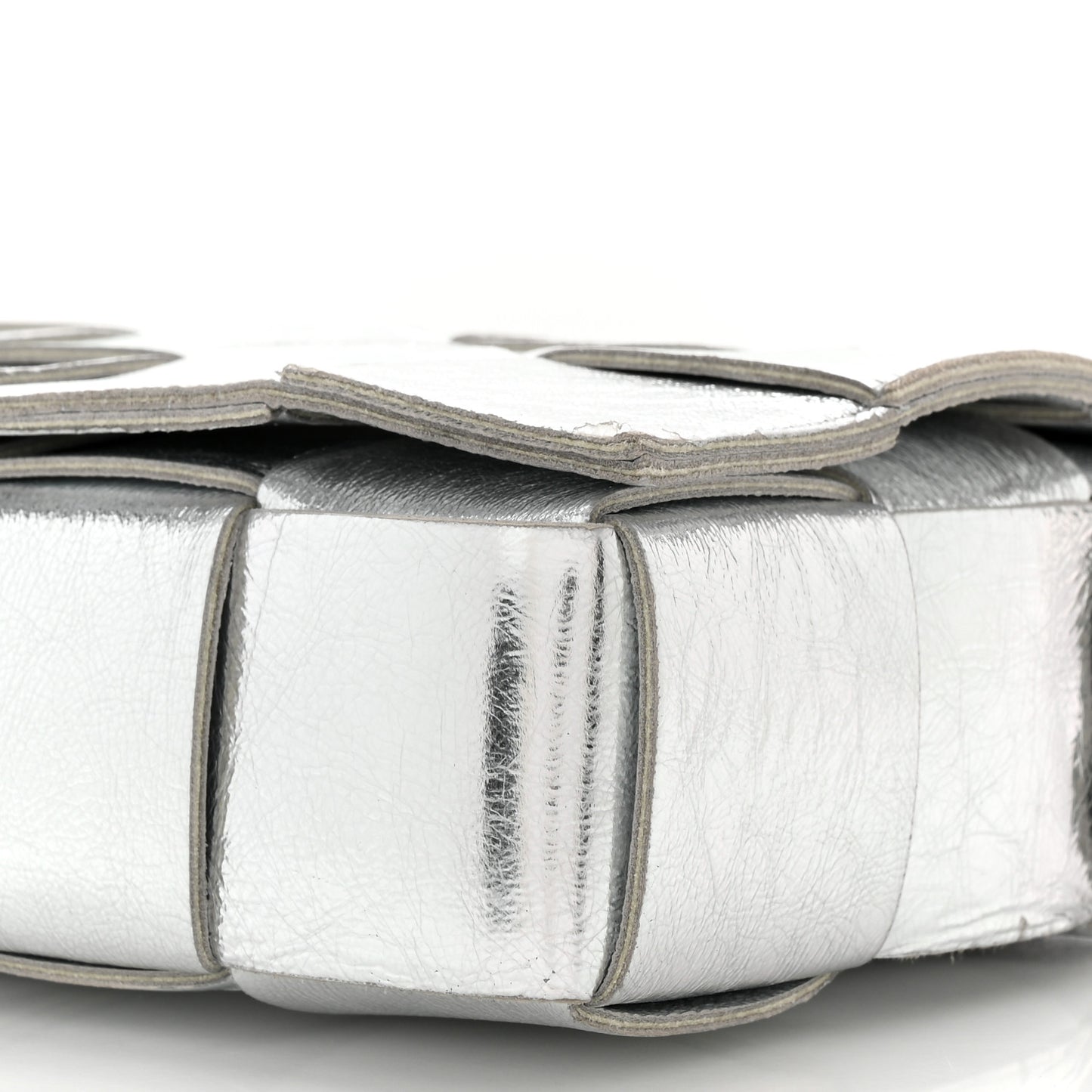 Metallic Lambskin Maxi Intrecciato Cassette Crossbody Bag Silver