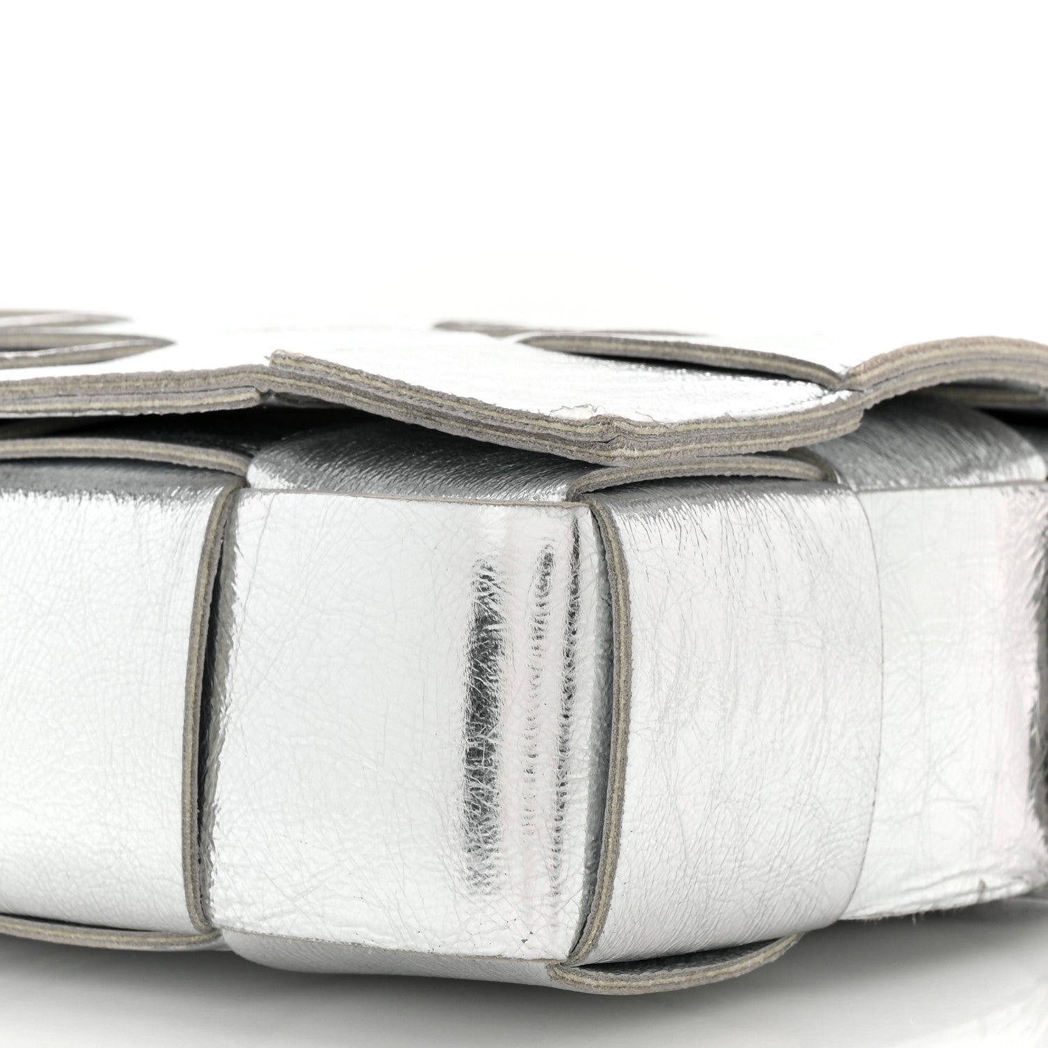 Bottega Veneta Metallic Lambskin Maxi Intrecciato Cassette Crossbody Bag Silver 10 of 10