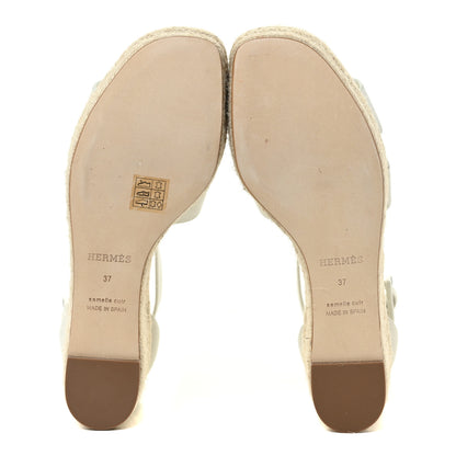 Hermes Goatskin Elda Espadrille Wedge Sandals 37 White 6 of 14