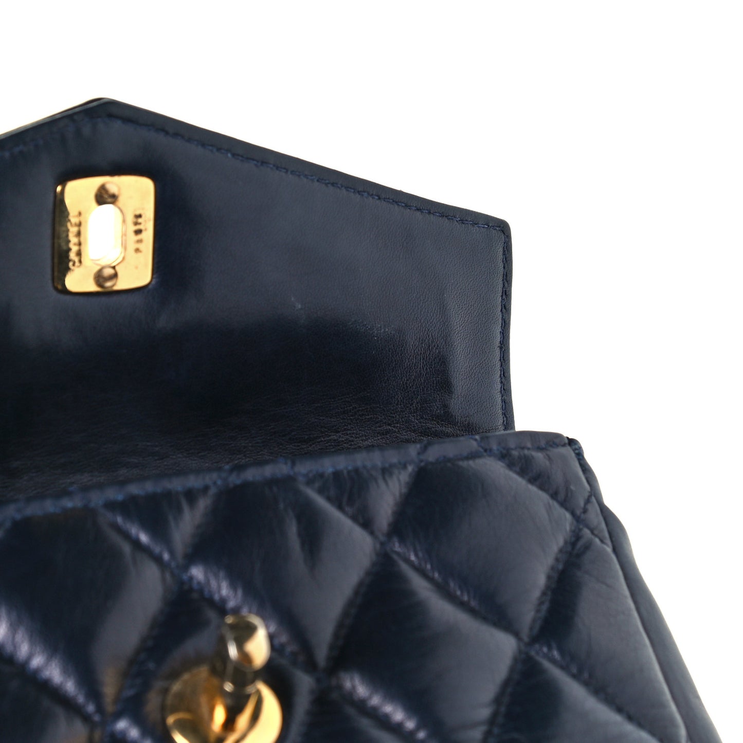 Lambskin Quilted Flap Waist Belt Bag Navy