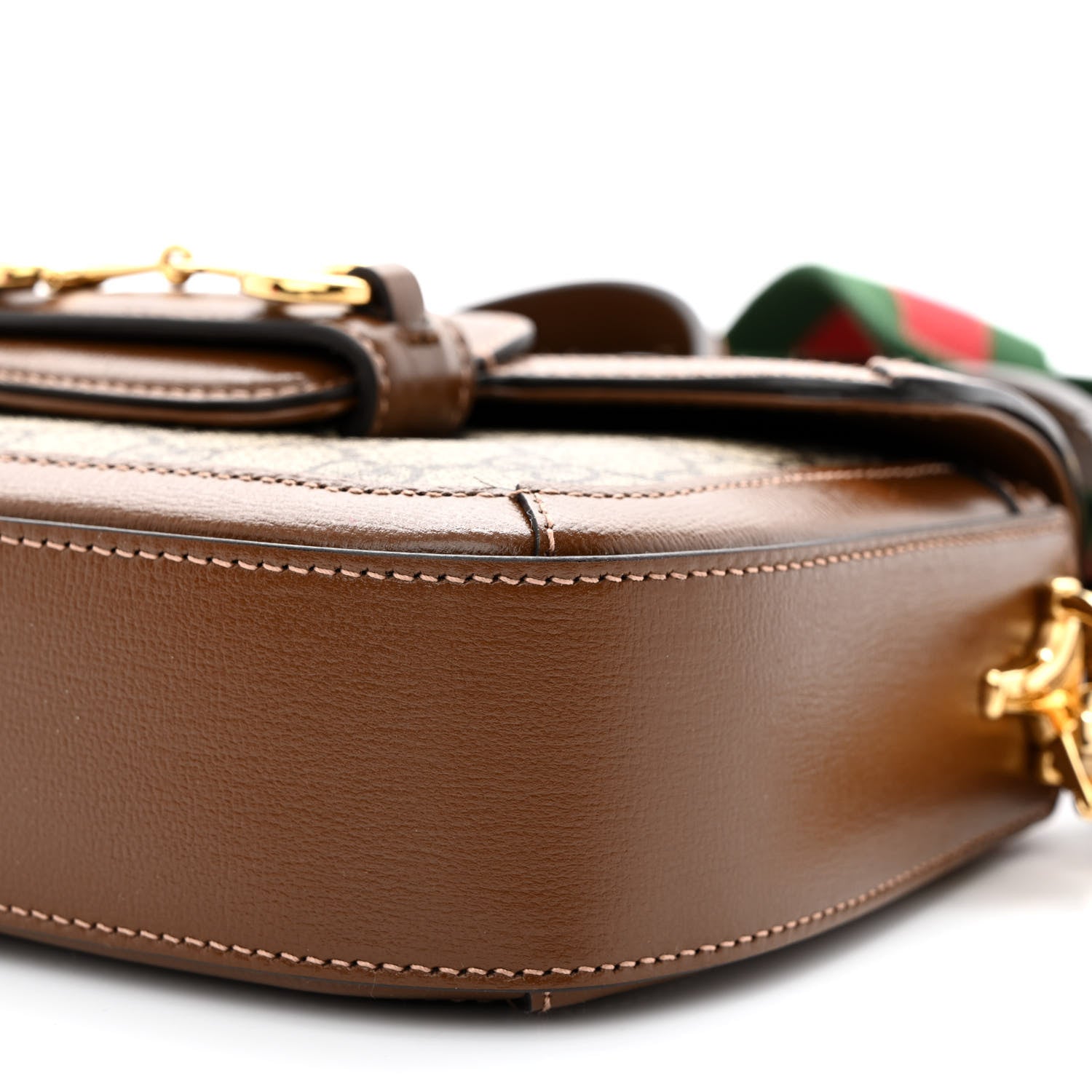 Gucci GG Supreme Monogram Azalea Calfskin Web Mini Horsebit 1955 Shoulder Bag Beige Ebony Brown Sugar 10 of 11