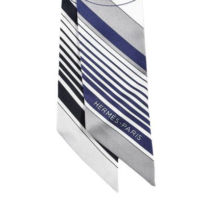 Hermes Silk Ex-Libris Twilly White Marine Gris 2 of 4