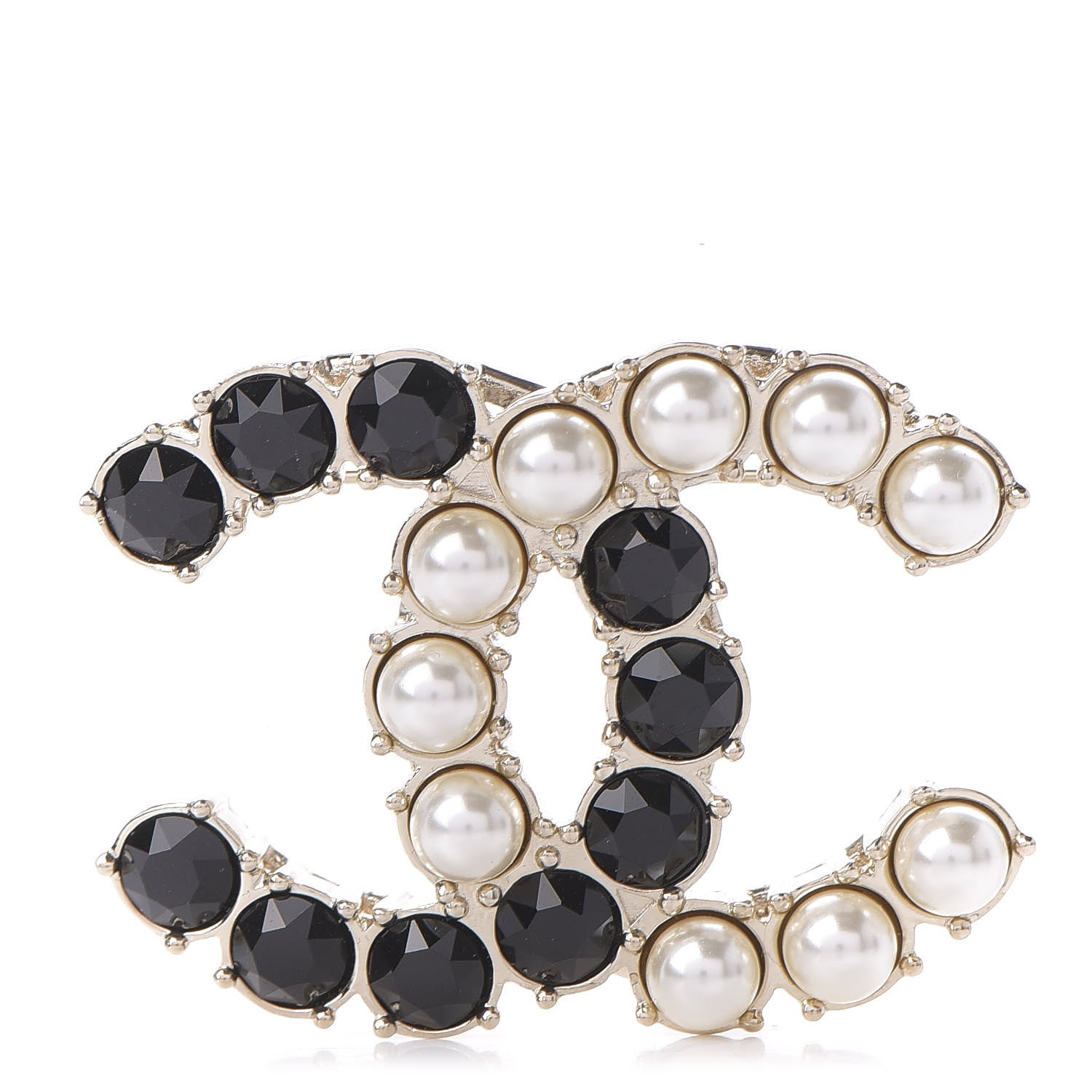 Chanel Crystal Pearl CC Dazzling Domino Brooch Gold Black 1 of 5