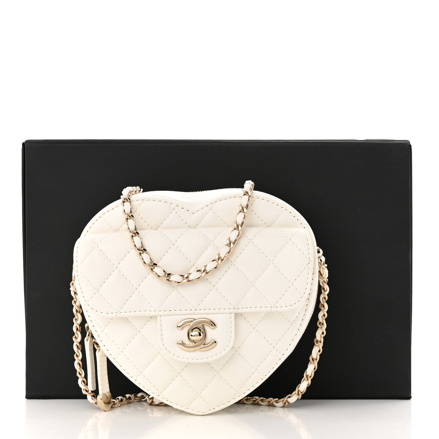 Lambskin Quilted CC In Love Heart Bag White