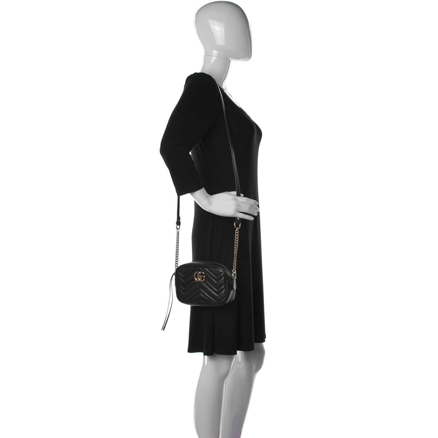 Calfskin Matelasse Monochrome Mini GG Marmont Chain Shoulder Bag Black